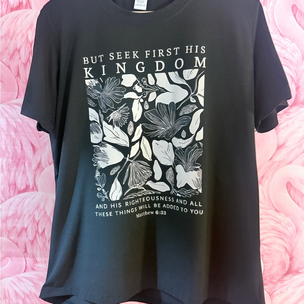 Black Graphic T-Shirt with Floral Design